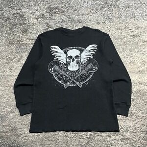 Premier Thermal Long Sleeve Shirt Mens Small Black Vintage Y2K Skull Grunge Goth